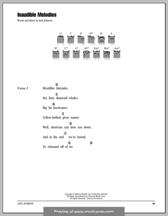 Inaudible Melodies: Lyrics and chords by Jack Johnson