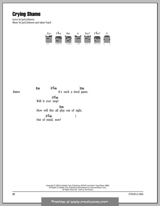 Crying Shame: Lyrics and chords by Adam Topol