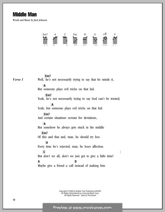 Middle Man: For ukulele by Jack Johnson