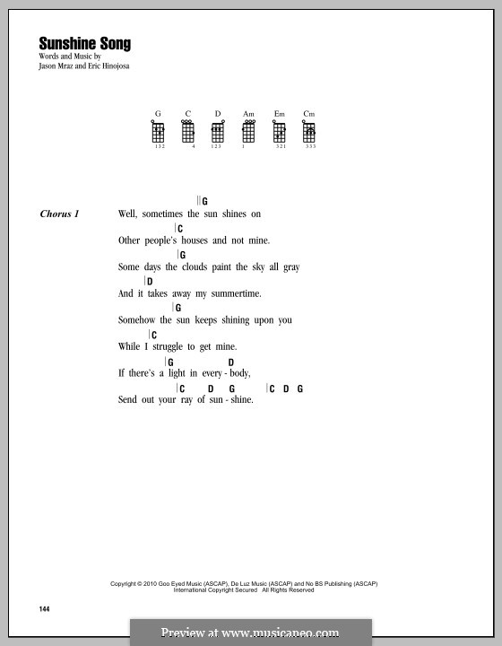 Sunshine Song: For ukulele by Eric Hinojosa, Jason Mraz