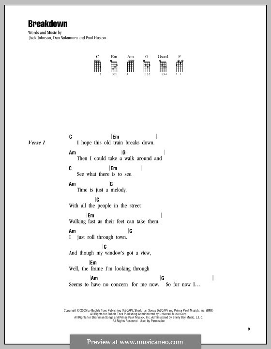 Breakdown (Jack Johnson): For ukulele by Daniel Nakamura, Paul Huston