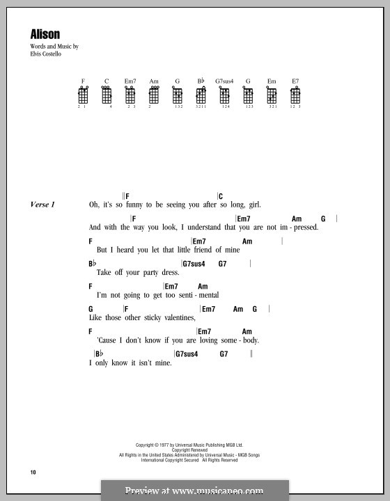 Alison: For ukulele by Elvis Costello