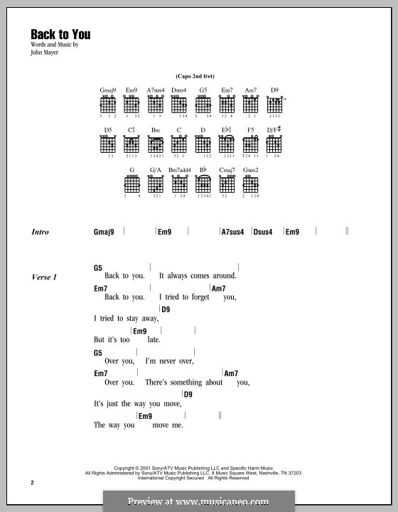 Back to You: Lyrics and chords by John Mayer