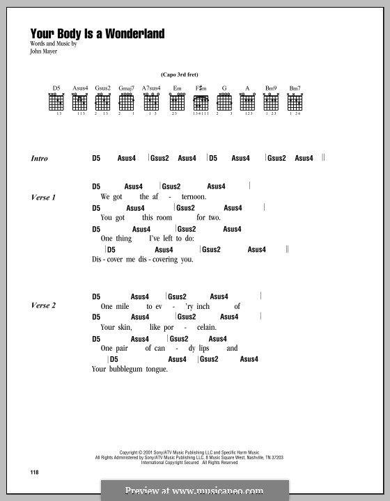 Your Body Is a Wonderland: Lyrics and chords by John Mayer