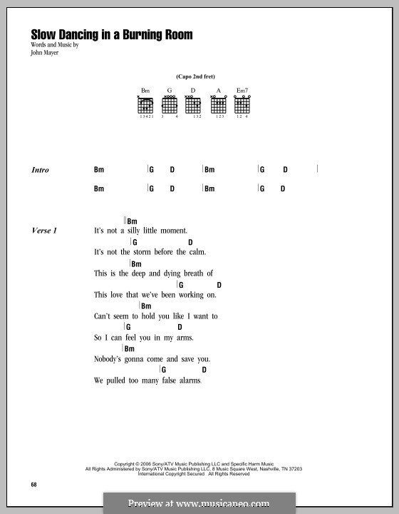 Slow Dancing in a Burning Room: Lyrics and chords by John Mayer