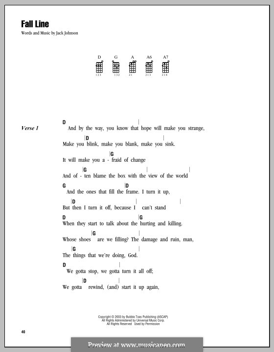 Fall Line: For ukulele by Jack Johnson