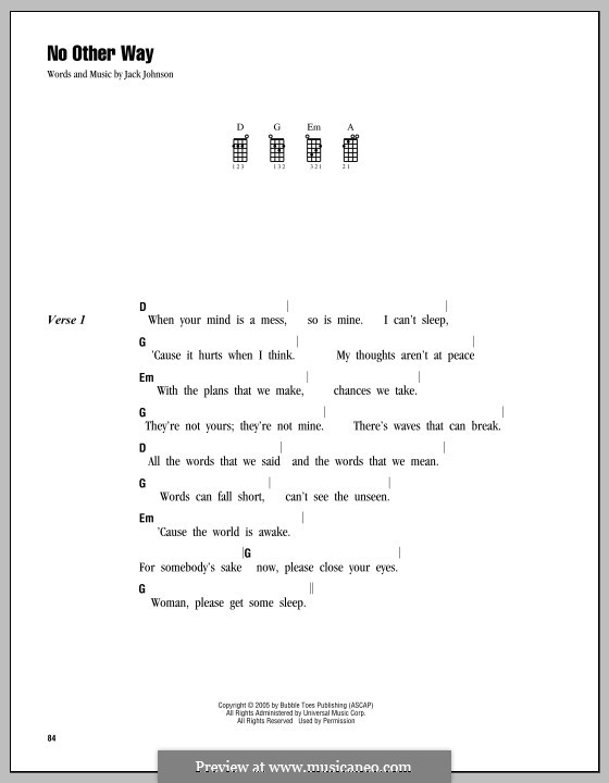 No Other Way: For ukulele by Jack Johnson