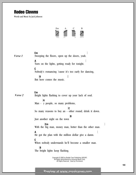 Rodeo Clowns: For ukulele by Jack Johnson