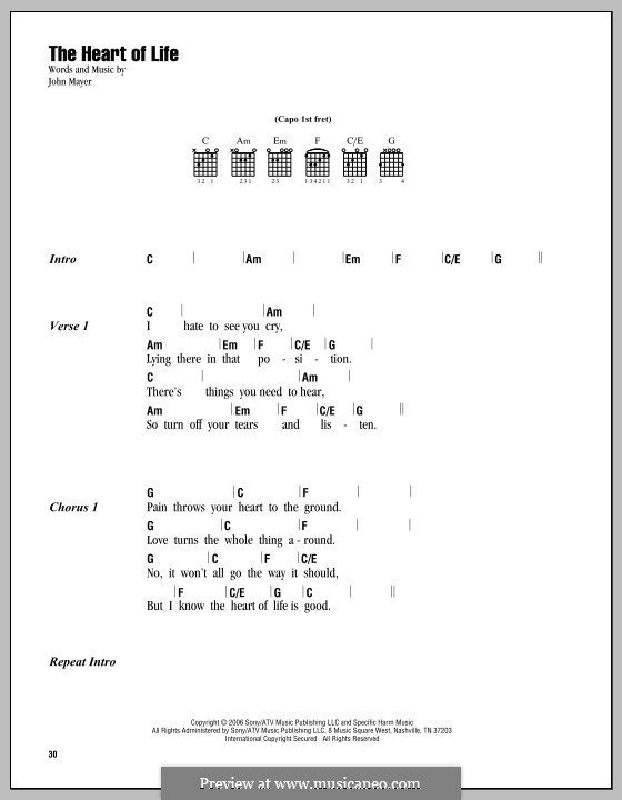 The Heart of Life: Lyrics and chords by John Mayer