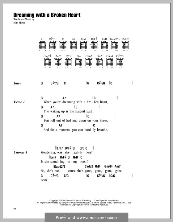 Dreaming with a Broken Heart: Lyrics and chords by John Mayer