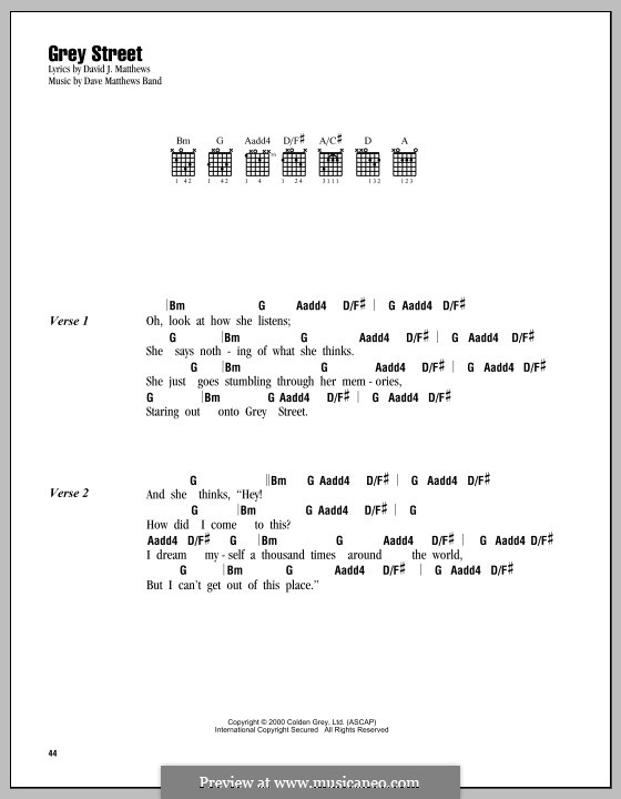 Grey Street (Dave Matthews Band): Lyrics and chords by David J. Matthews