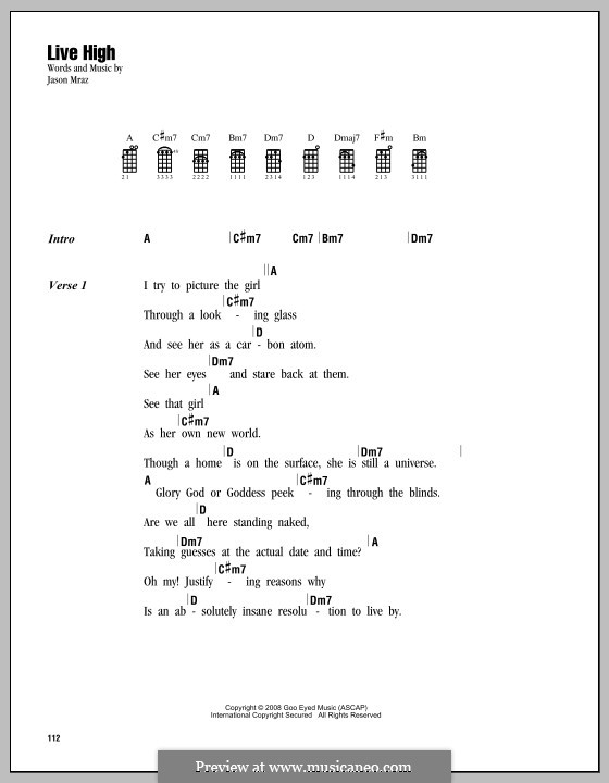 Live High: For ukulele by Jason Mraz