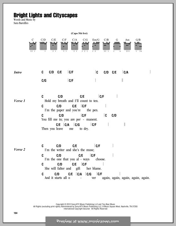 Bright Lights and Cityscapes: Lyrics and chords by Sara Bareilles