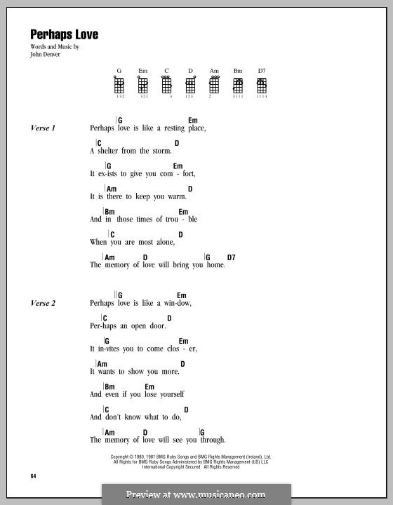 Perhaps Love By J Denver Sheet Music On Musicaneo
