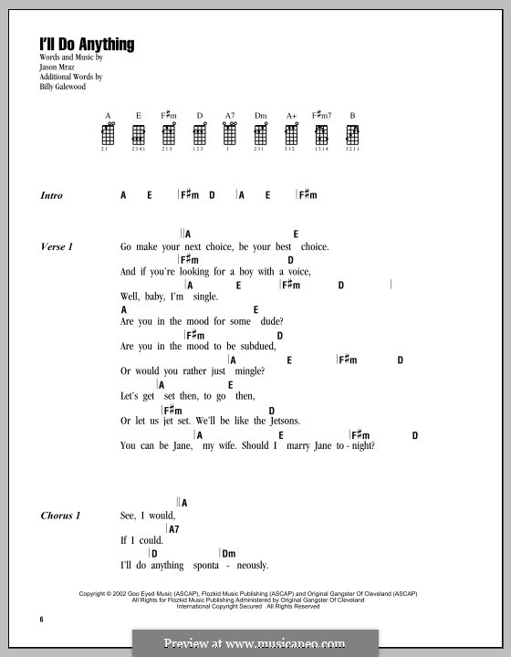 I'll do Anything: For ukulele by Jason Mraz