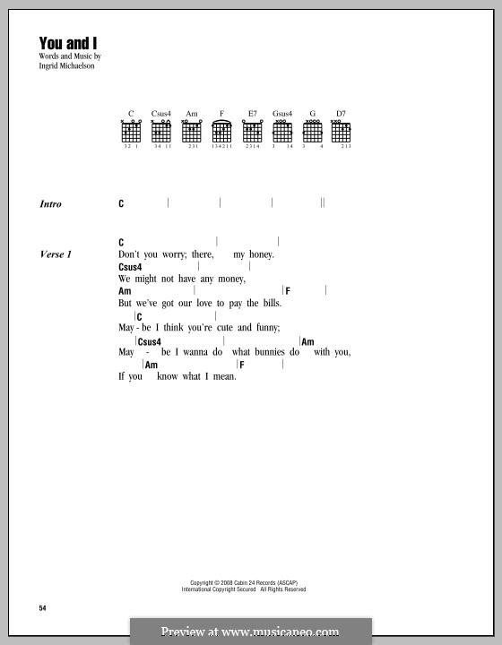 You and I: Lyrics and chords by Ingrid Michaelson