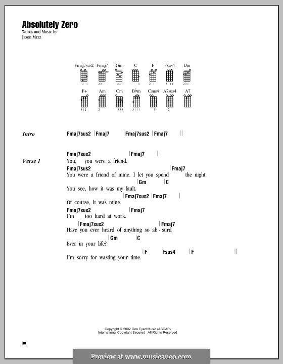 Absolutely Zero: For ukulele by Jason Mraz