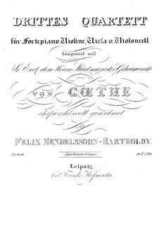 Piano Quartet No.3 in B Minor, Op.3: Parts by Felix Mendelssohn-Bartholdy