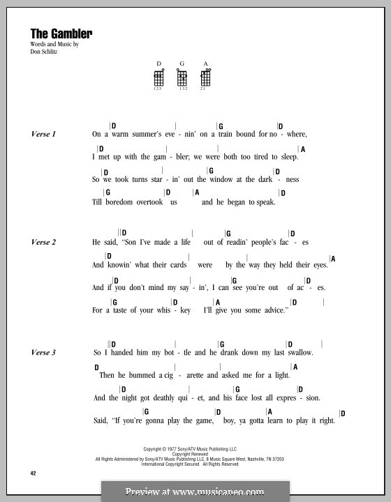 The Gambler (Kenny Rogers): For ukulele by Don Schlitz