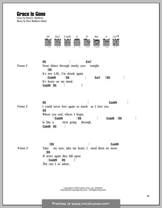 Grace Is Gone (Dave Matthews Band): Lyrics and chords by David J. Matthews