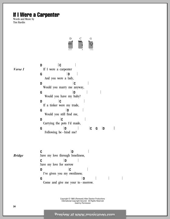 If I Were a Carpenter: For ukulele by Tim Hardin
