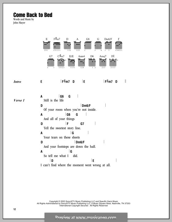 Come Back To Bed: Lyrics and chords by John Mayer