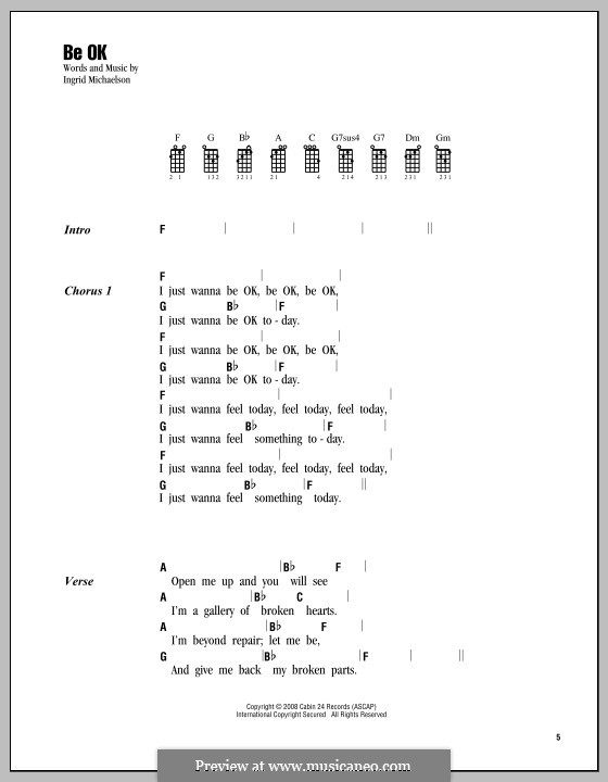 Be OK: For ukulele by Ingrid Michaelson