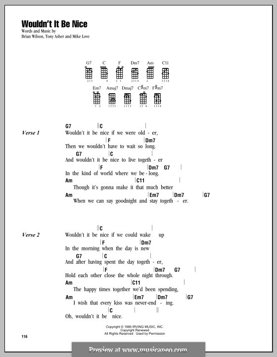 Wouldn't It Be Nice (The Beach Boys): For ukulele by Brian Wilson, Mike Love, Tony Asher