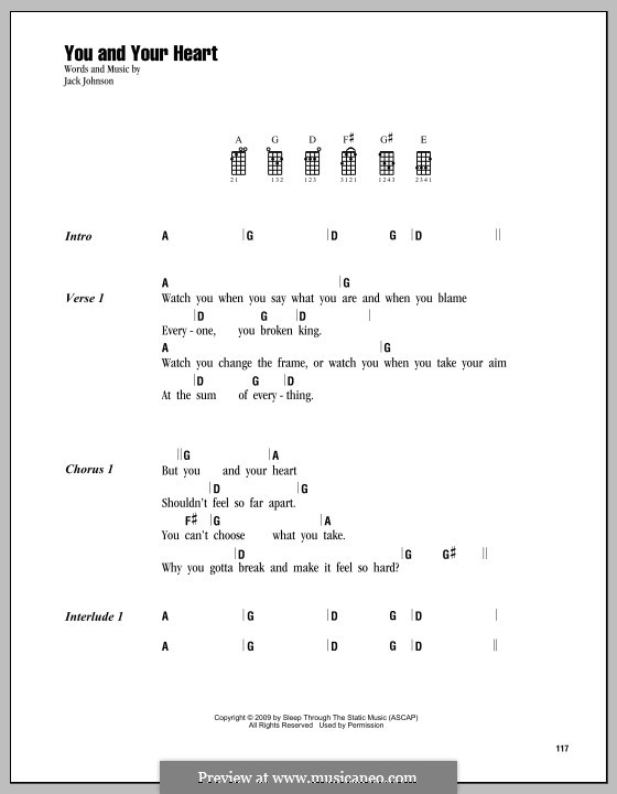 You and Your Heart: For ukulele by Jack Johnson