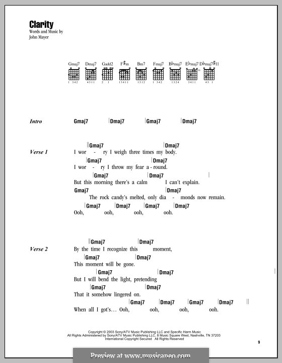 Clarity: Lyrics and chords by John Mayer