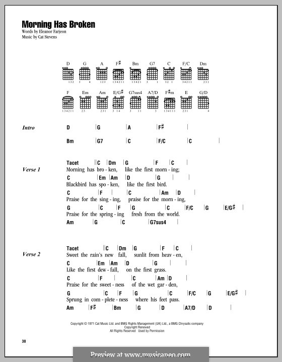 Morning Has Broken: Lyrics and chords by Cat Stevens