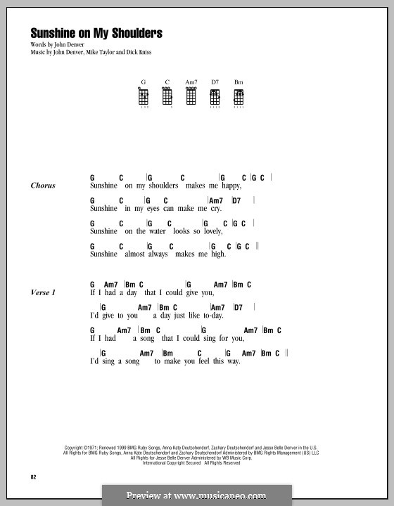 Sunshine on My Shoulders by D. Kniss, J. Denver, M. Taylor on MusicaNeo