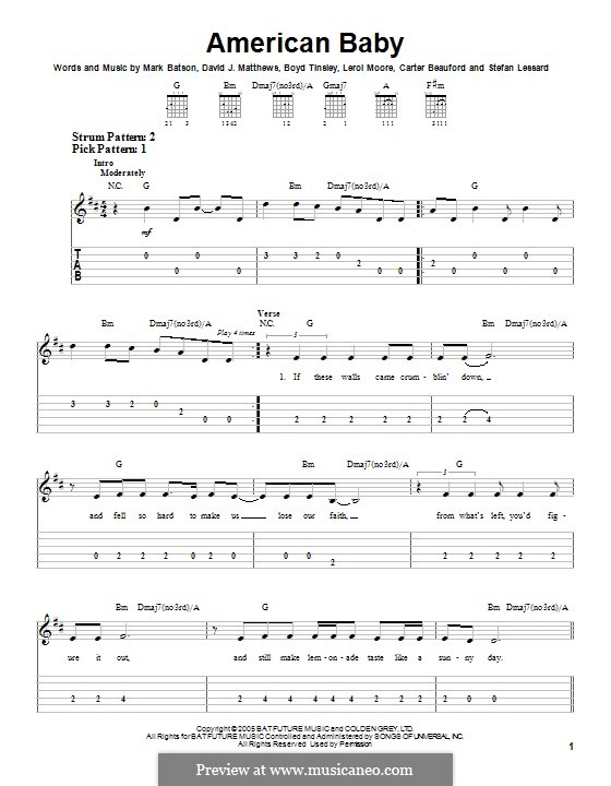 American Baby (Dave Matthews Band): For guitar with tab by Mark Batson