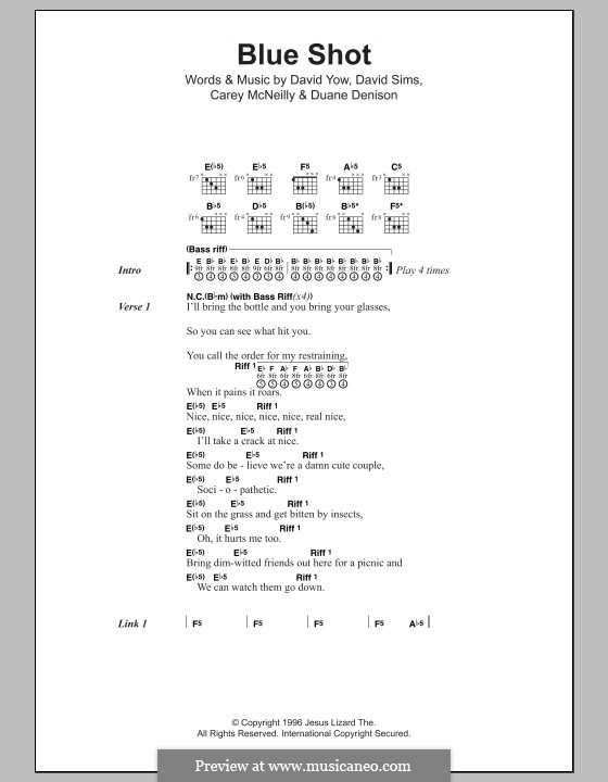 Blue Shot (The Jesus Lizard): Lyrics and chords by David Yow, David Sims, Carey McNeilly, Duane Denison