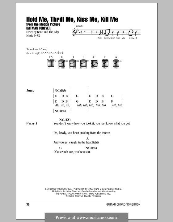 Hold Me Thrill Me Kiss Me Kill Me By U2 Sheet Music On Musicaneo
