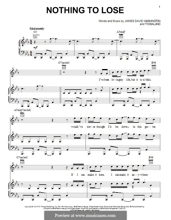 Nothing to Lose by J. Washington, Timbaland sheet music on MusicaNeo