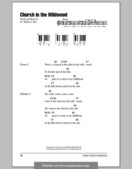 Church in the Wildwood: Lyrics and chords by William S. Pitts