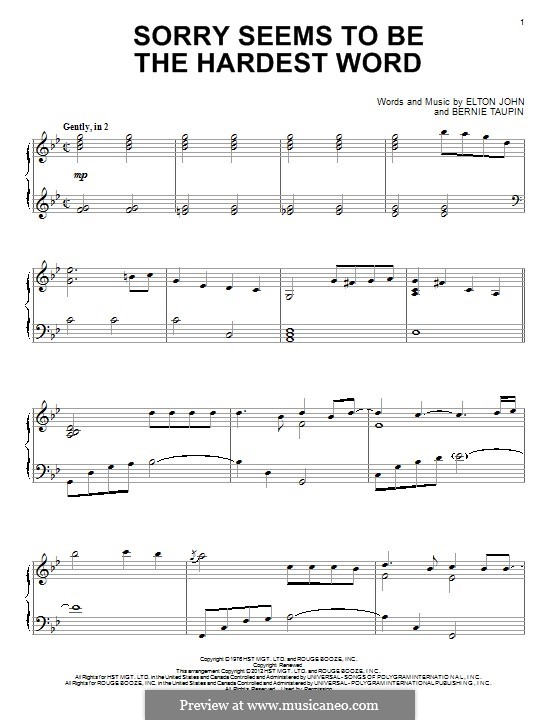 Sorry Seems to be the Hardest Word: For piano by Elton John