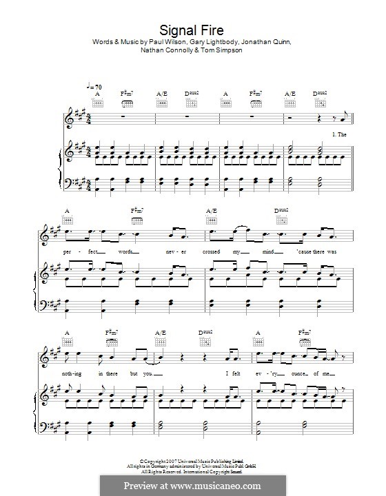 Signal Fire (Snow Patrol): For voice and piano (or guitar) by Gary Lightbody, Jonathan Quinn, Nathan Connolly, Paul Wilson, Tom Simpson
