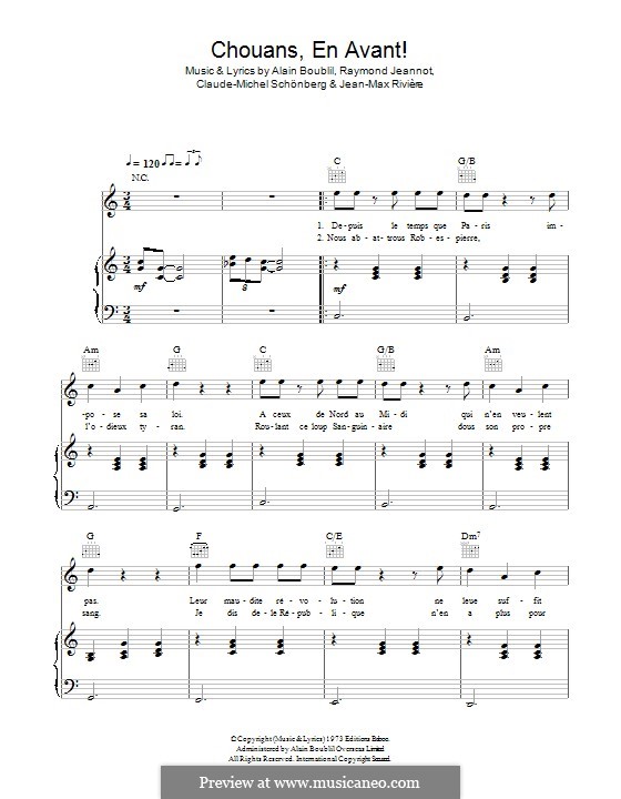 Chouans, en Avant: For voice and piano (or guitar) by Claude-Michel Schönberg