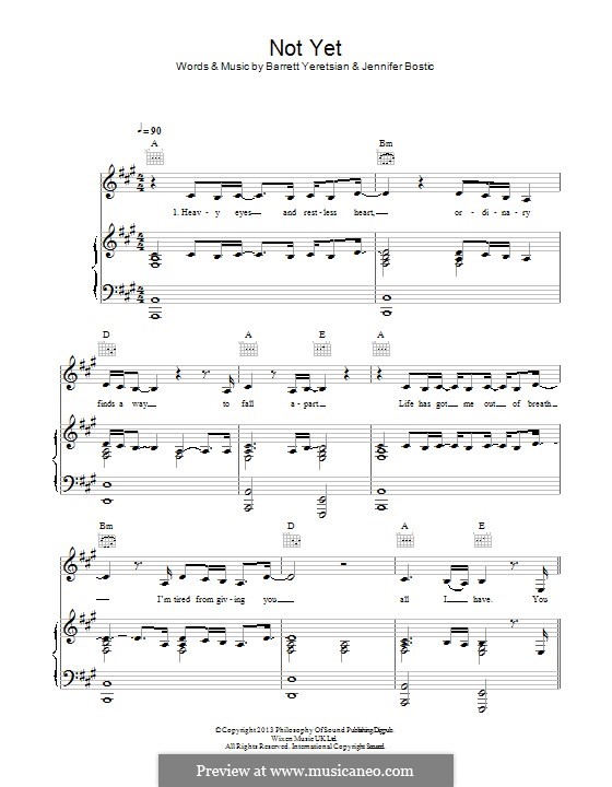 Not Yet (Jenn Bostic): For voice and piano (or guitar) by Barrett Yeretsian, Jennifer Bostic