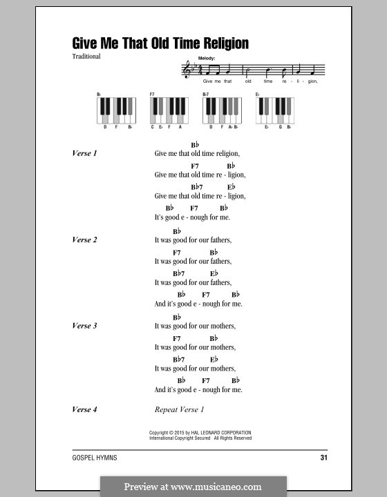 Give Me That Old Time Religion: Lyrics and chords by folklore