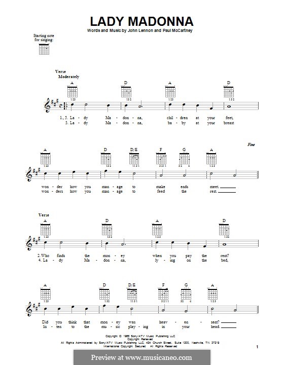 Lady Madonna (The Beatles): For guitar with tab by John Lennon, Paul McCartney