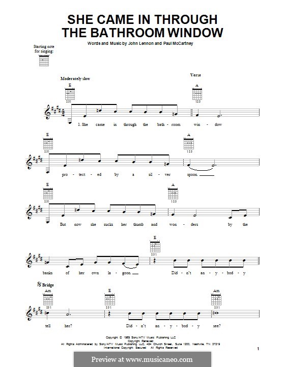 She Came in Through the Bathroom Window (The Beatles): For guitar with tab by John Lennon, Paul McCartney