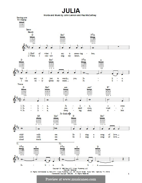 Julia (The Beatles): For guitar with tab by John Lennon, Paul McCartney