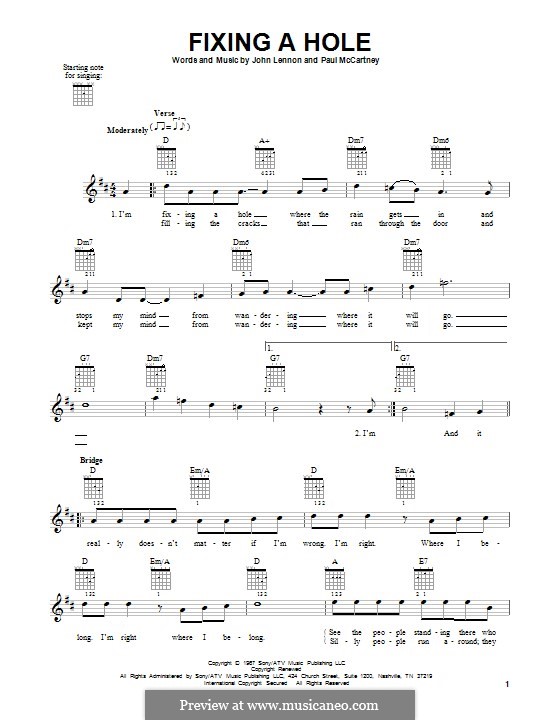 Fixing a Hole (The Beatles): For guitar with tab by John Lennon, Paul McCartney