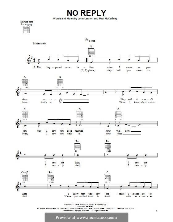 No Reply (The Beatles): For guitar with tab by John Lennon, Paul McCartney