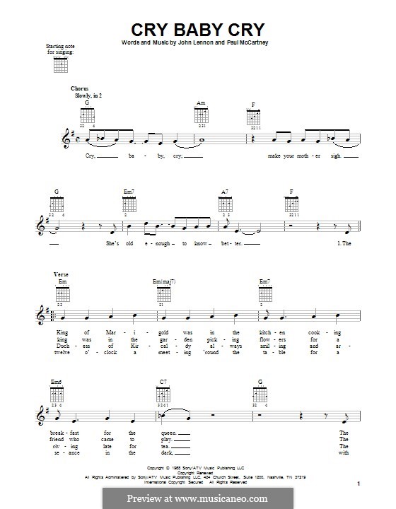 Cry Baby Cry (The Beatles): For guitar by John Lennon, Paul McCartney