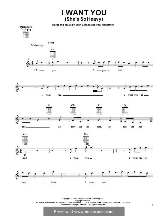 I Want You (She's So Heavy): For guitar with tab by John Lennon, Paul McCartney