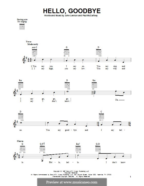 Hello, Goodbye (The Beatles): For guitar with tab by John Lennon, Paul McCartney